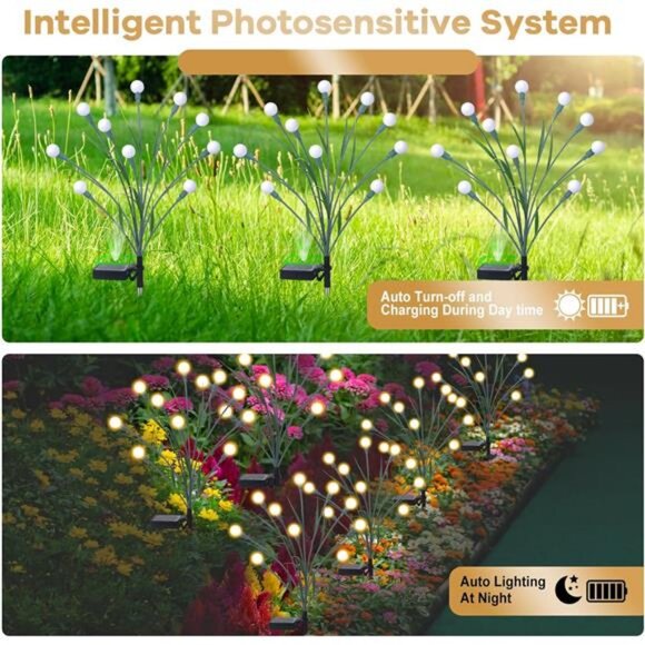 2 Packs Solar Garden Lights, New Upgraded Leaf Design 20 LED Solar Firefly - Picture 3 of 7